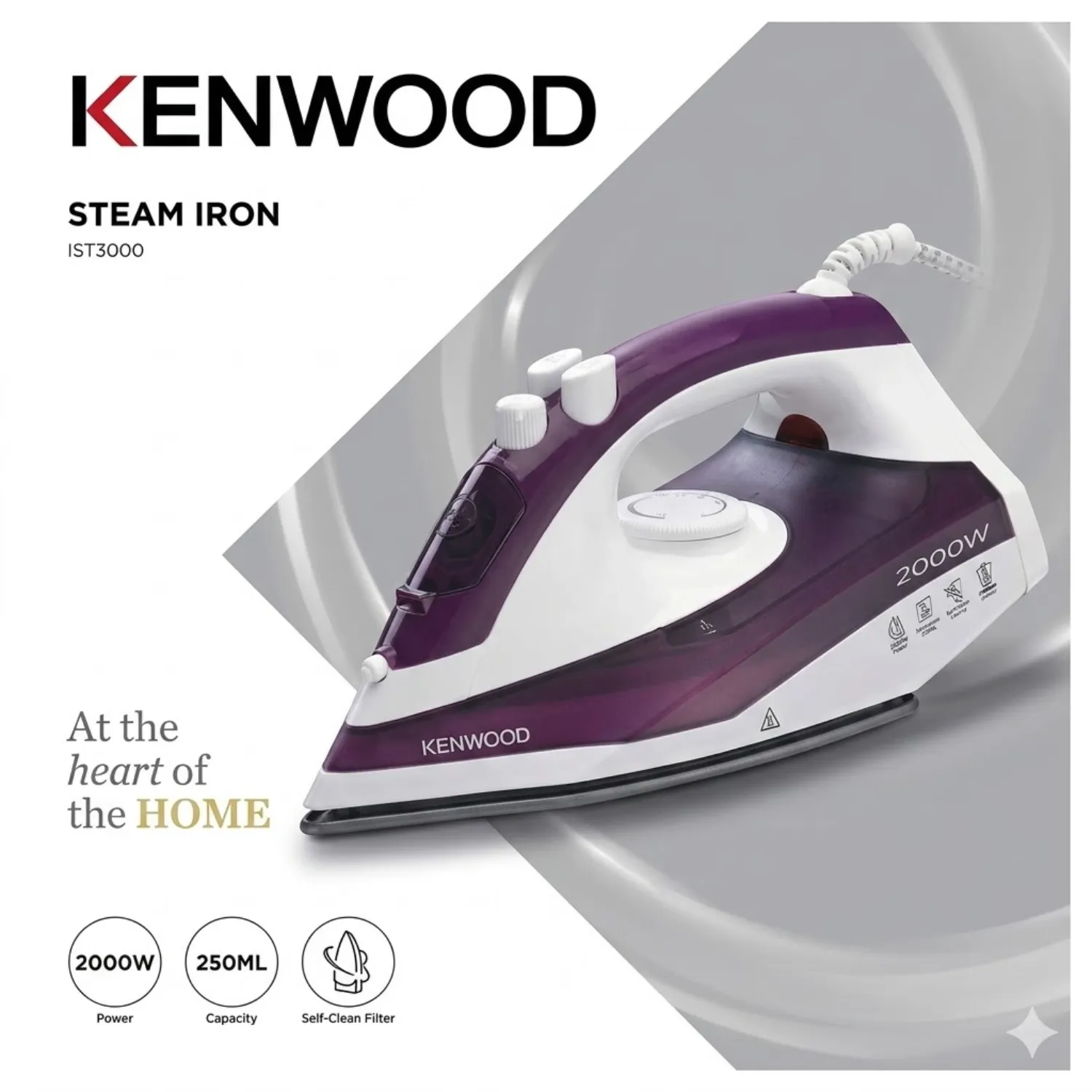 مكواة بخار كينوود (Kenwood Steam Iron) موديل STP40.000WG وقوة 2000 واط