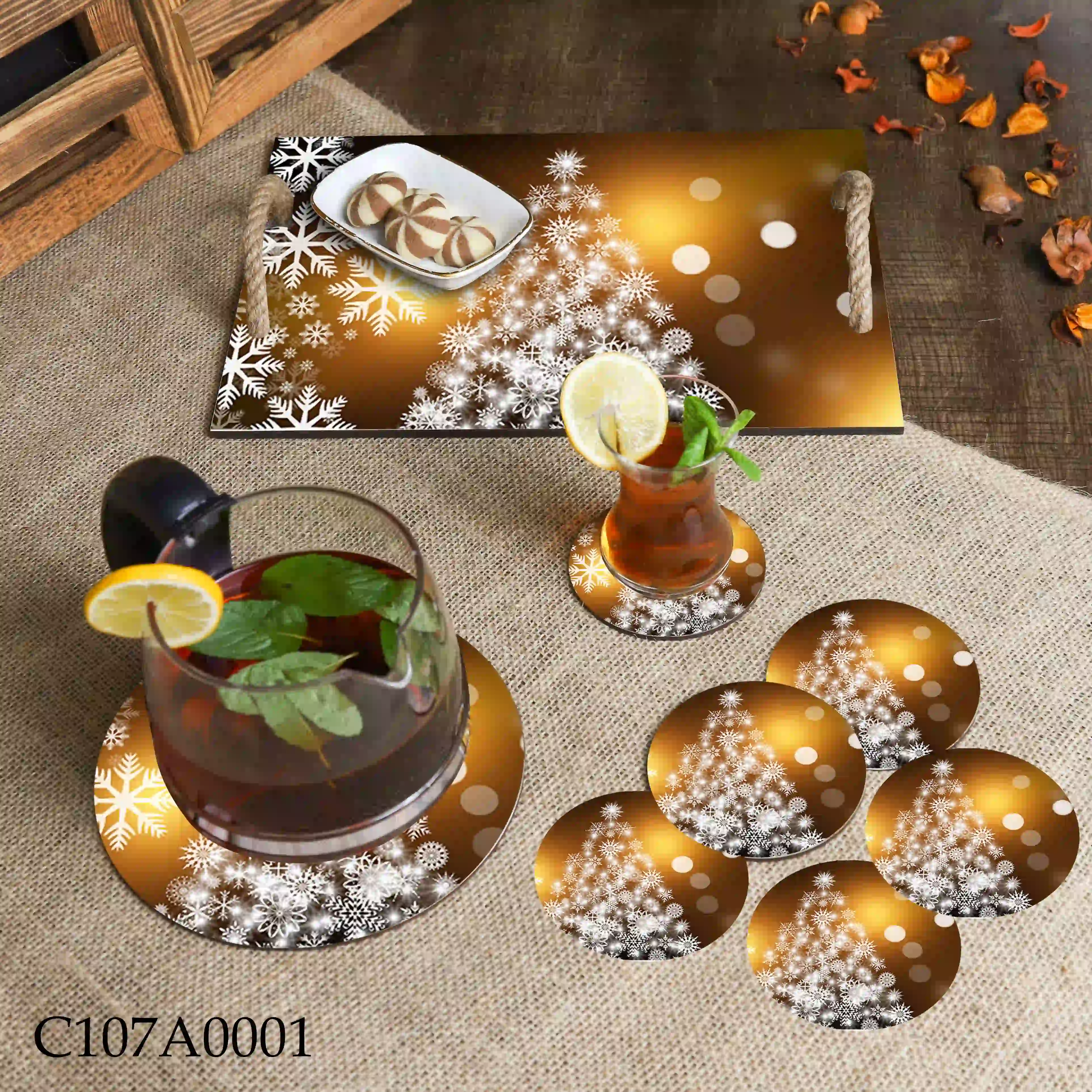 صينية مطبوعة شجرة الشتاء والثلوج