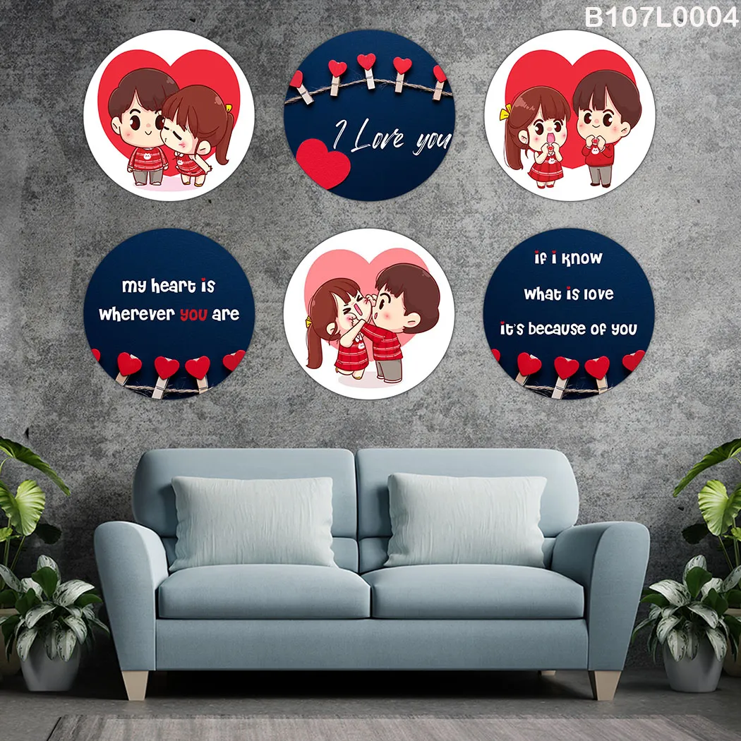لوحة جدارية ست دوائر حب ورسومات كرتونية