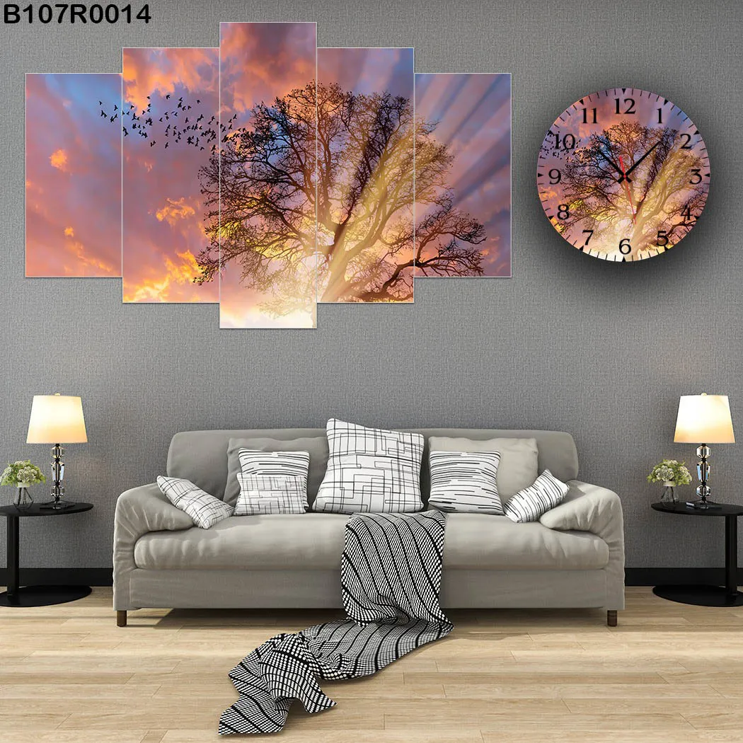 لوحة جدارية مع ساعة ديكور طبيعية بأجواء هادئة ولمسة شاعرية