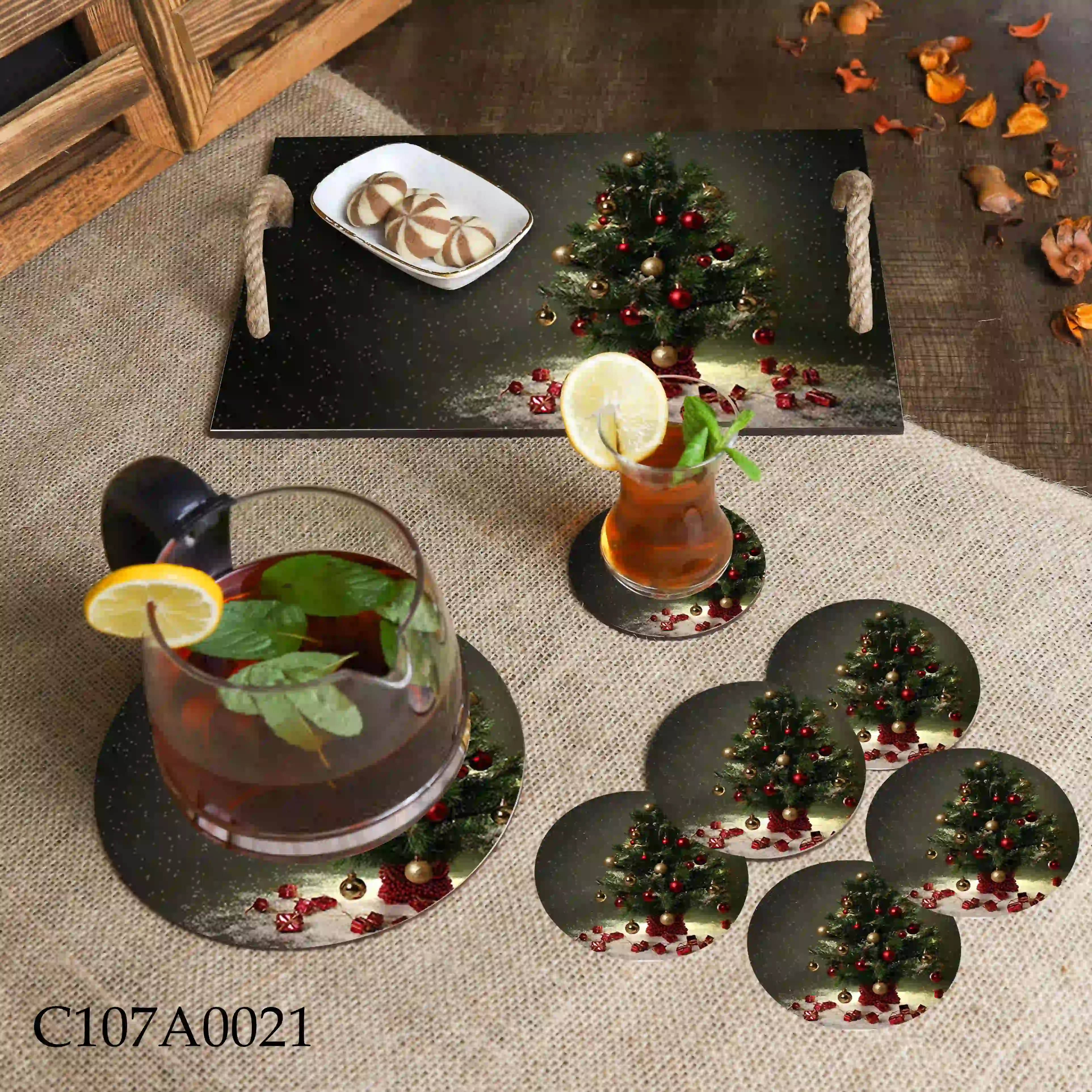 صينية مطبوعة شجرة عيد الميلاد المزينة