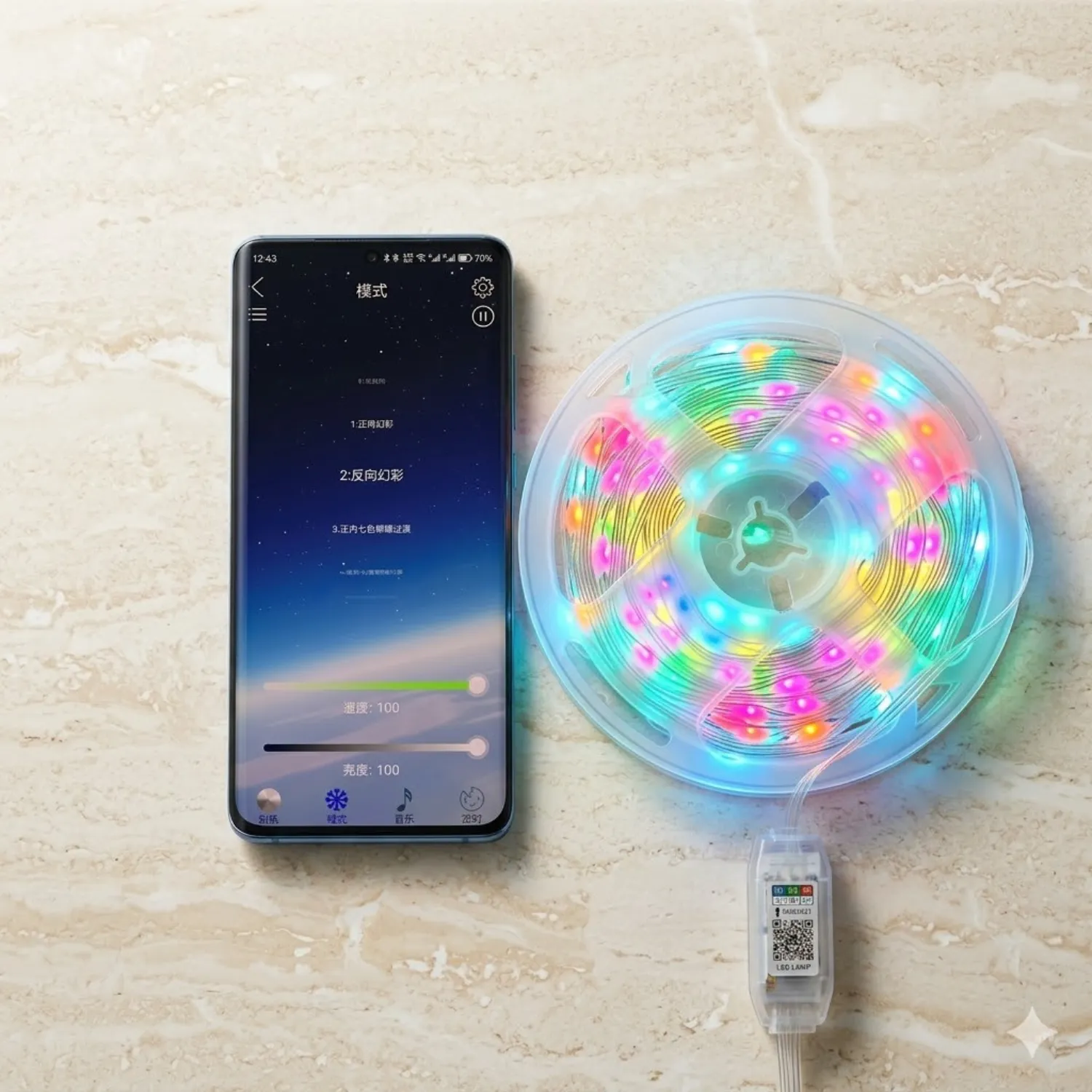 شريط إضاءة ذكي RGB LED بطول 5 أمتار - تحكم كامل عبر التطبيق والريموت