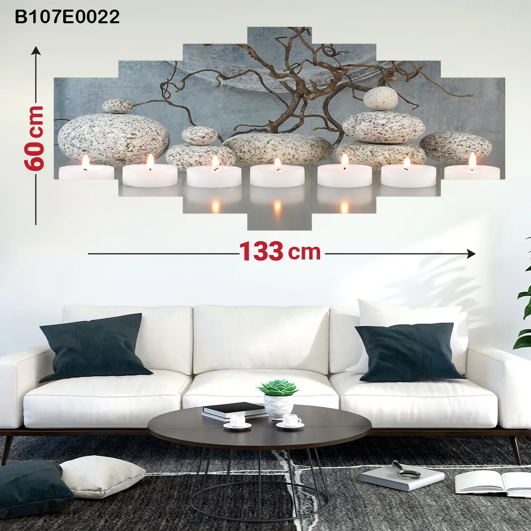 لوحة سباعية لشموع صغيرة مع حصى