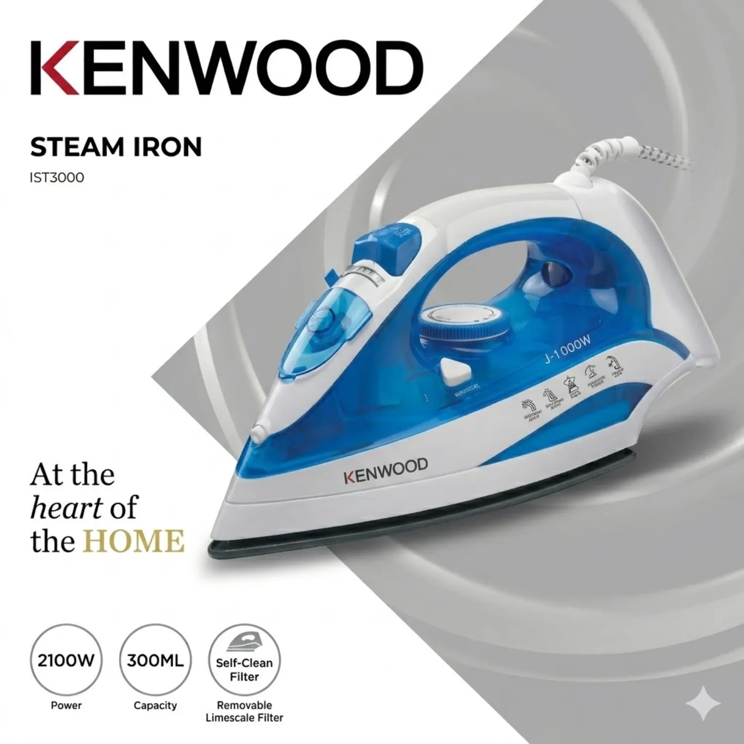 مكواة بخار كينوود (Kenwood Steam Iron) موديل STP60.000WB وقوة 2200 واط
