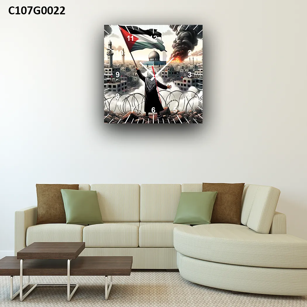 ساعة حائط علم فلسطين مع قبة الصخرة