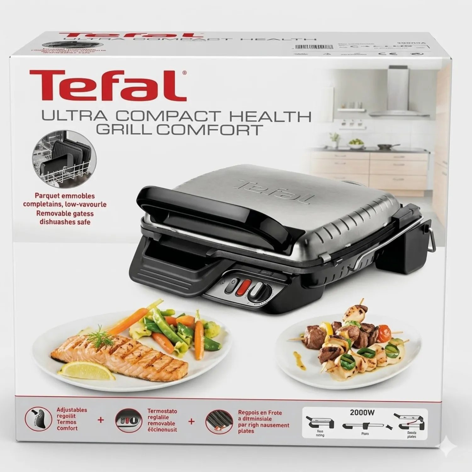 شواية تيفال ألترا كومباكت (Tefal Ultra Compact Health Grill Comfort) موديل GC3060 وقوة 2000 واط