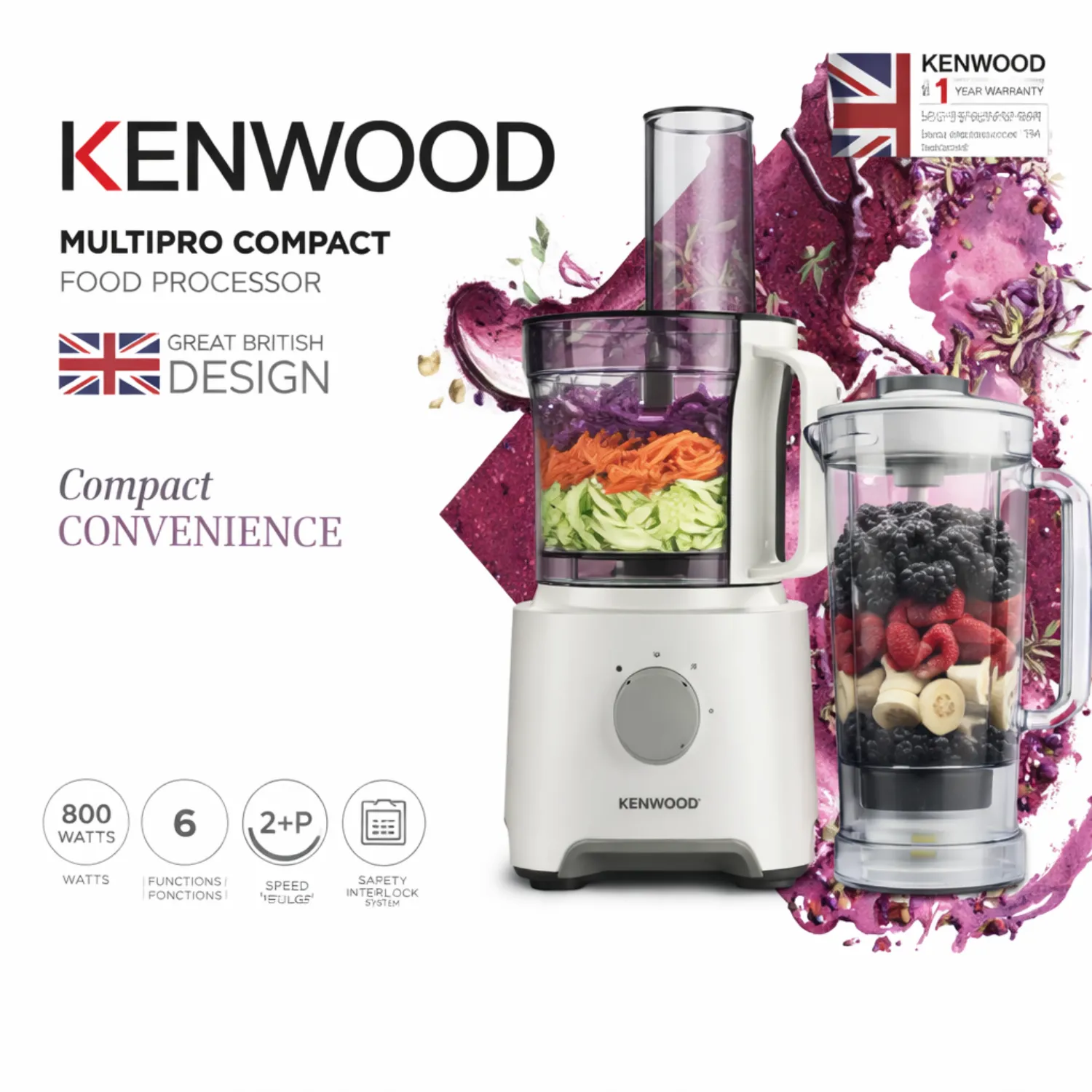 محضرة طعام كينوود مالتي برو كومباكت (Kenwood MultiPro Compact) موديل FDP301WH وقوة 800 واط