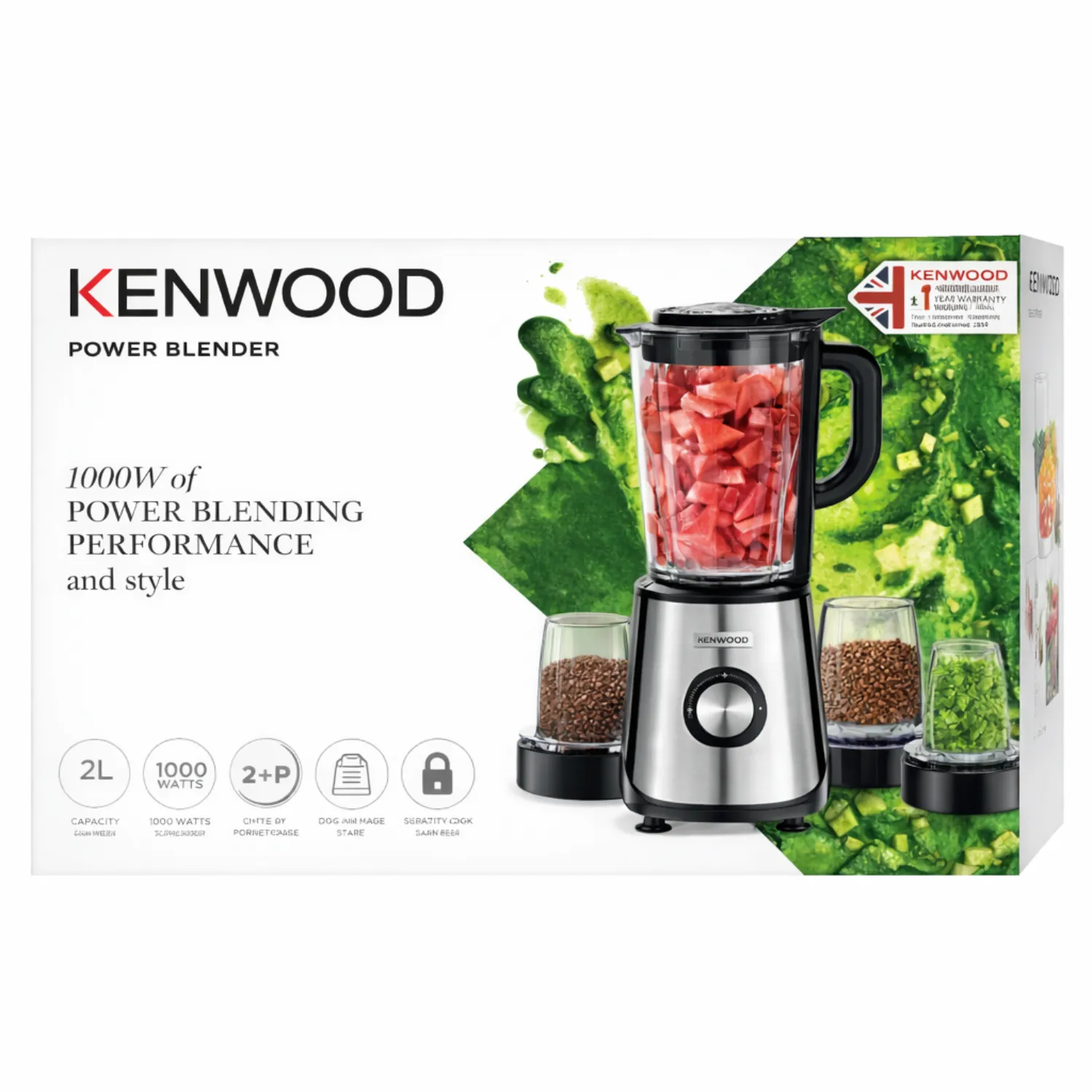 خلاط كينوود باور بلندر (Kenwood Power Blender) موديل BLM45.725SS وقوة 1000 واط