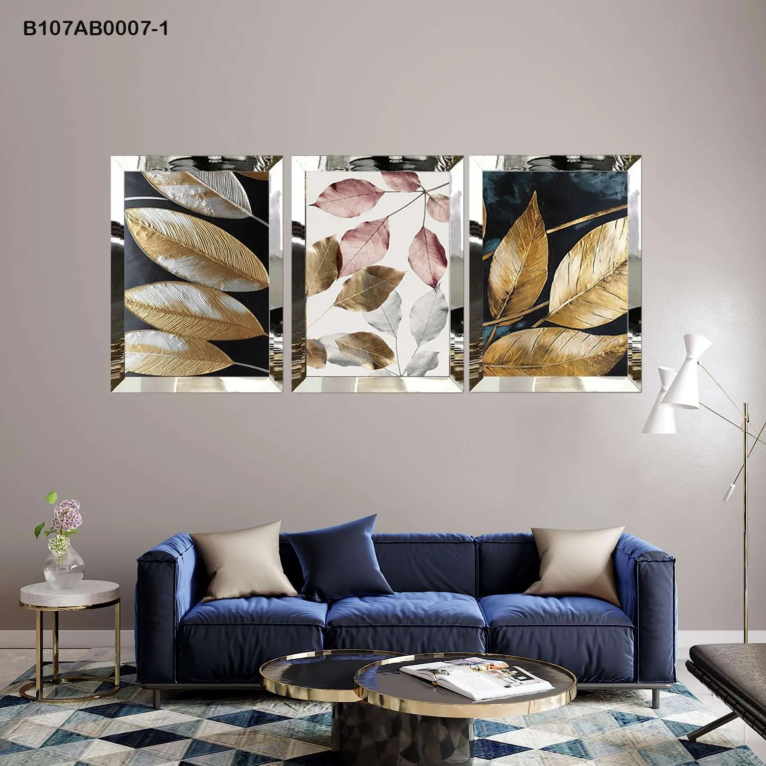 لوحات جدارية أوراق ذهبية وأوراق ملونة إطار فضي