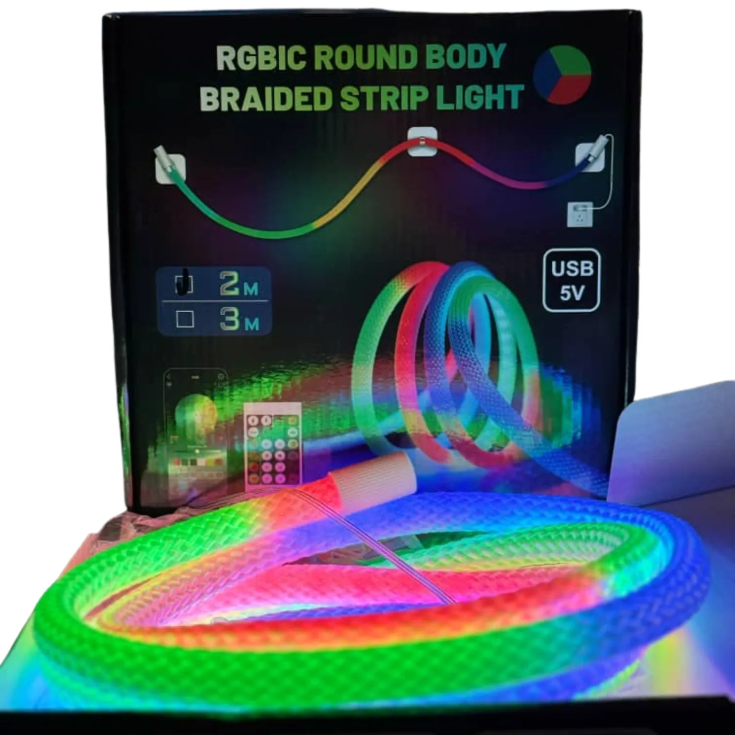 حبل إضاءة RGBIC الذكي بتصميم دائري مجدول 5 متر