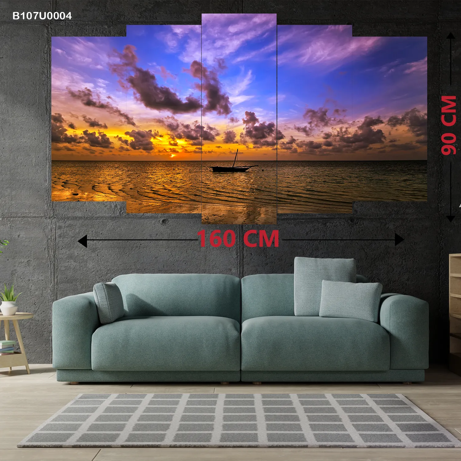 لوحة جدارية قارب عند الغروب وقت الشفق