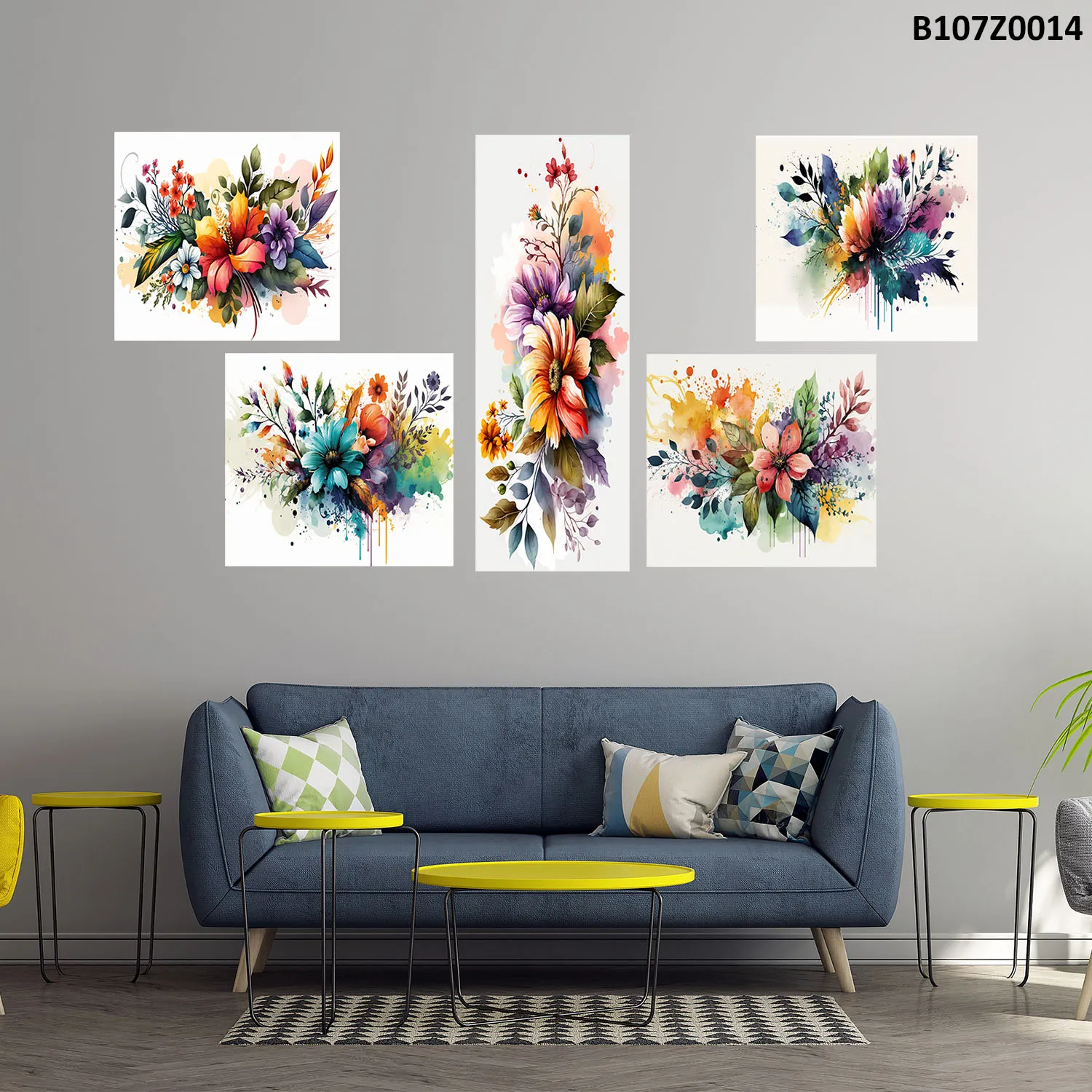 لوحة جدارية زهور ملونة بأسلوب فني تجريدي