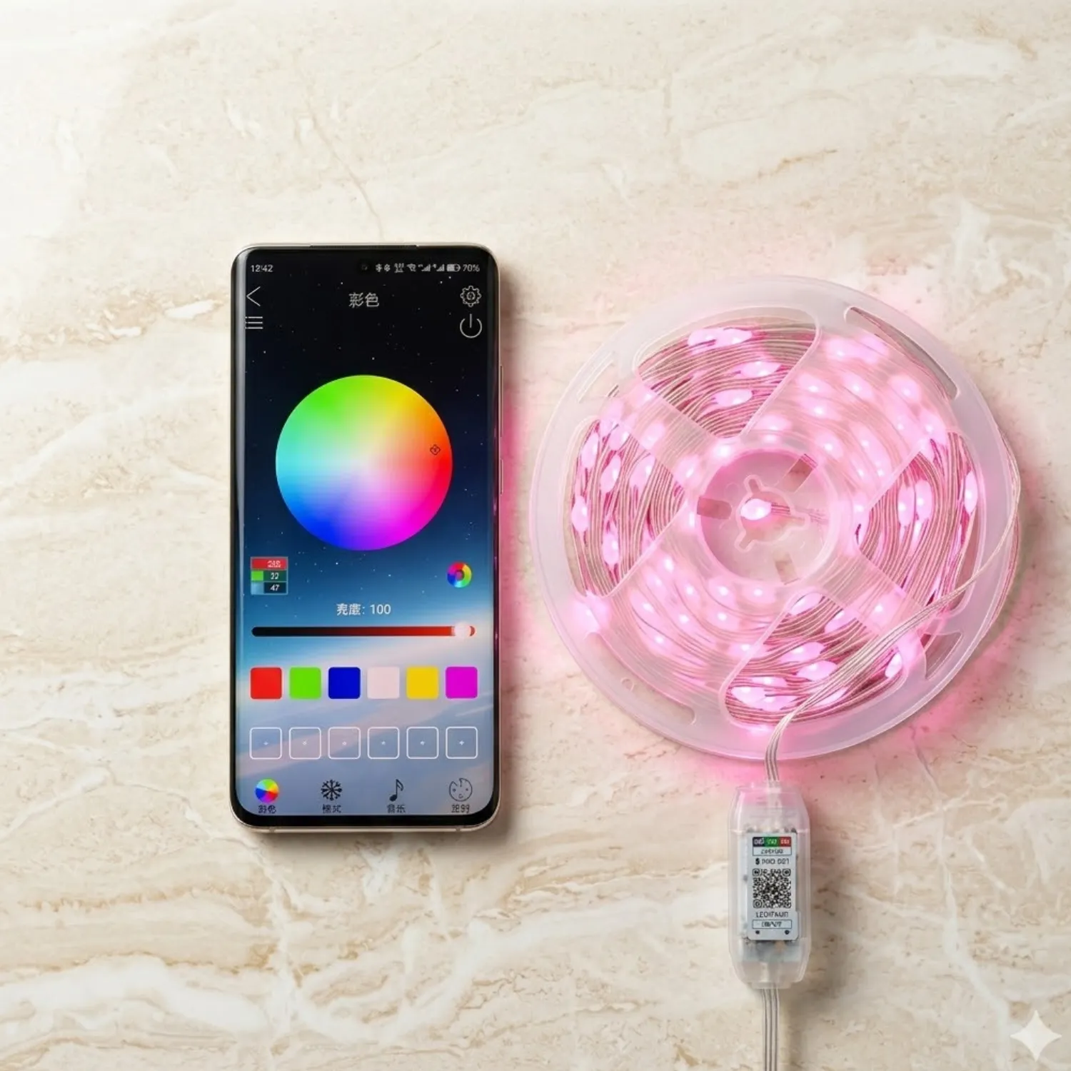 شريط إضاءة ذكي RGB LED بطول 5 أمتار - تحكم كامل عبر التطبيق والريموت