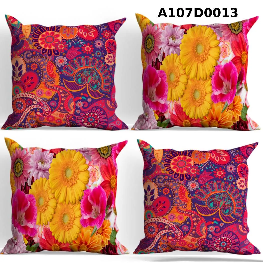 طقم أوجه مخدات مطبوع زهور ملونة ونقوش