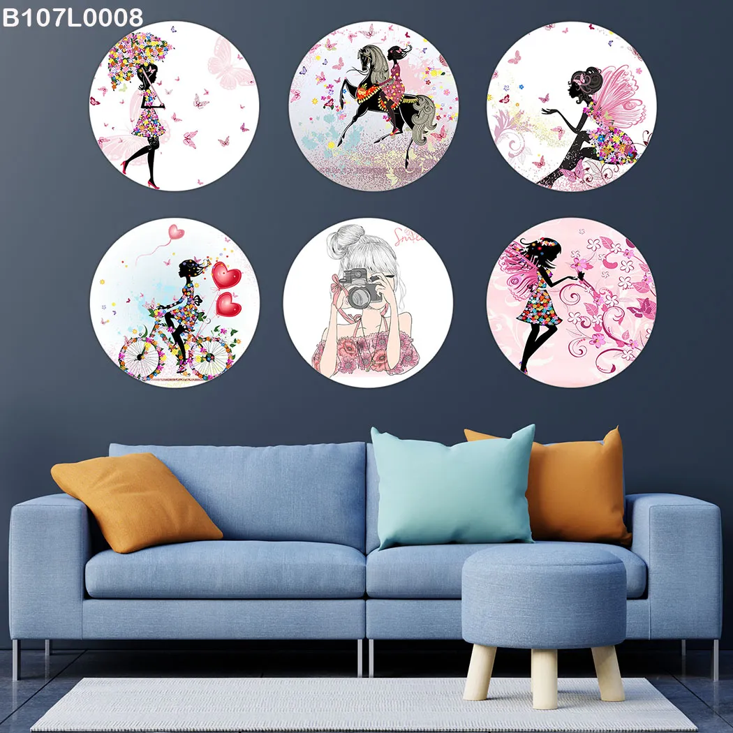 لوحة جدارية ست دوائر رسومات فتيات عصرية